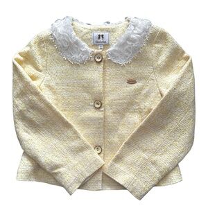 CURLY SUE Girls Yellow Jacket Blazer Size 120/60 (US 6-7) Ribbon Accent Lined
